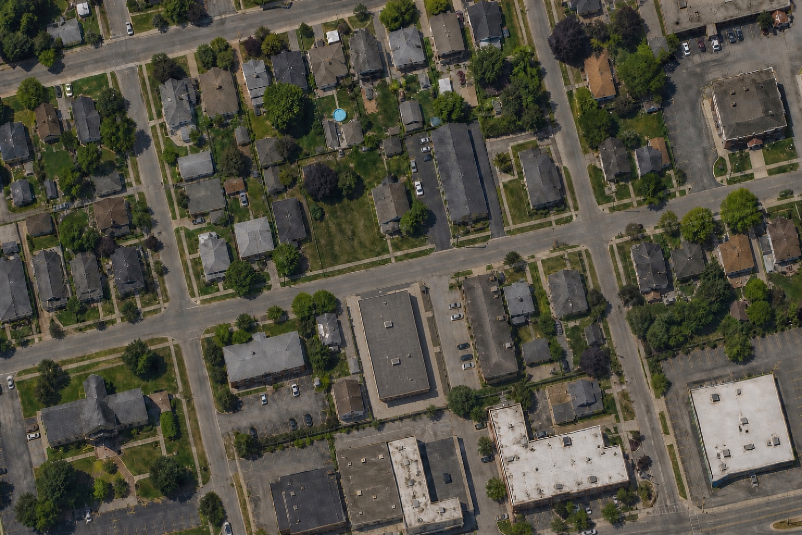 Overhead observation of the same parcel after the building project is complete.