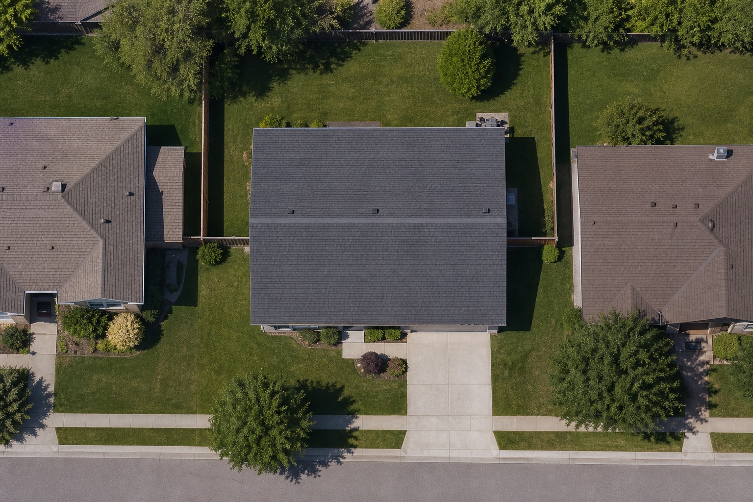 Aerial view of a residential property before rooftop solar installation